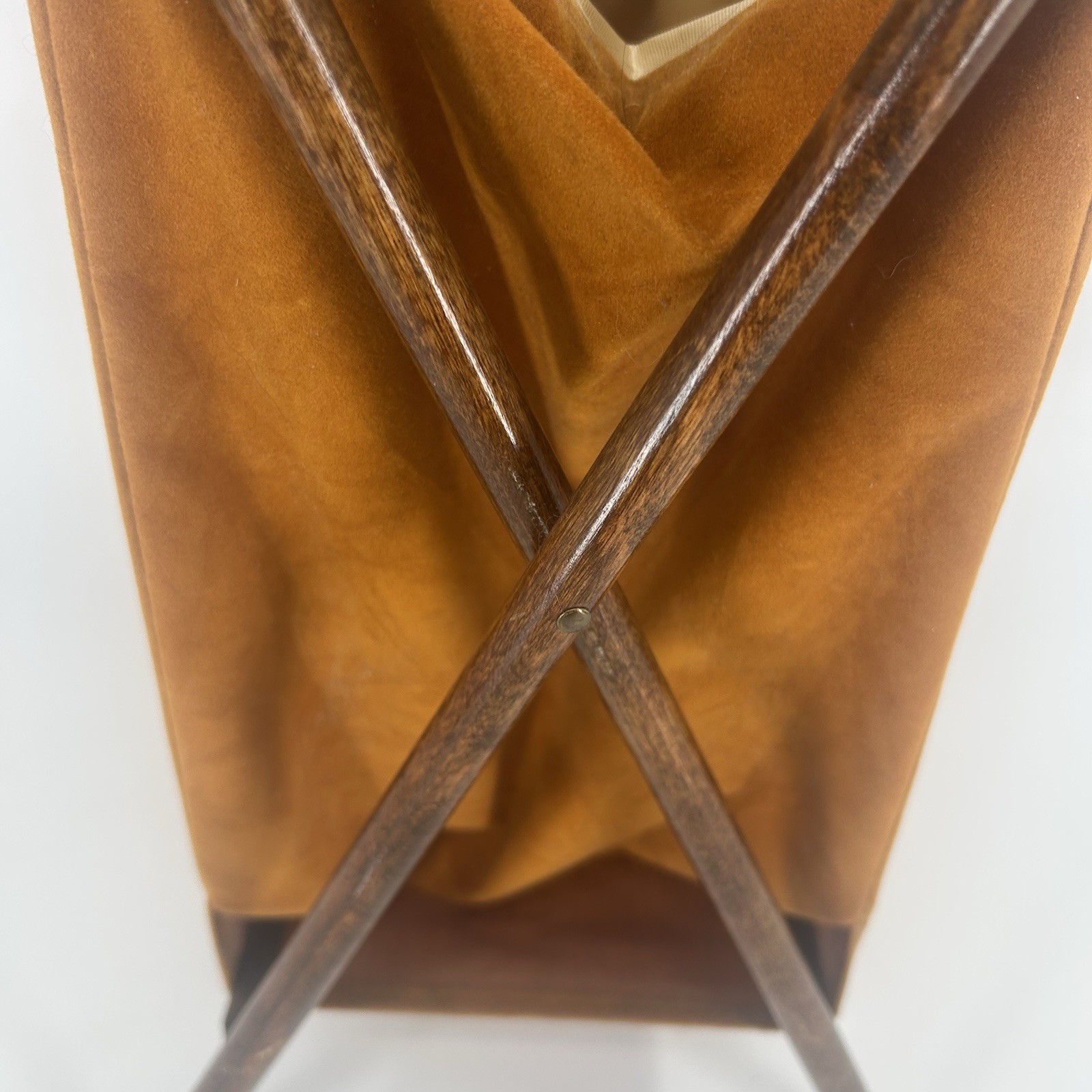 Vintage MCM, Mid Century Modern Folding Wood Leather Magazine Rack Fast Shipping