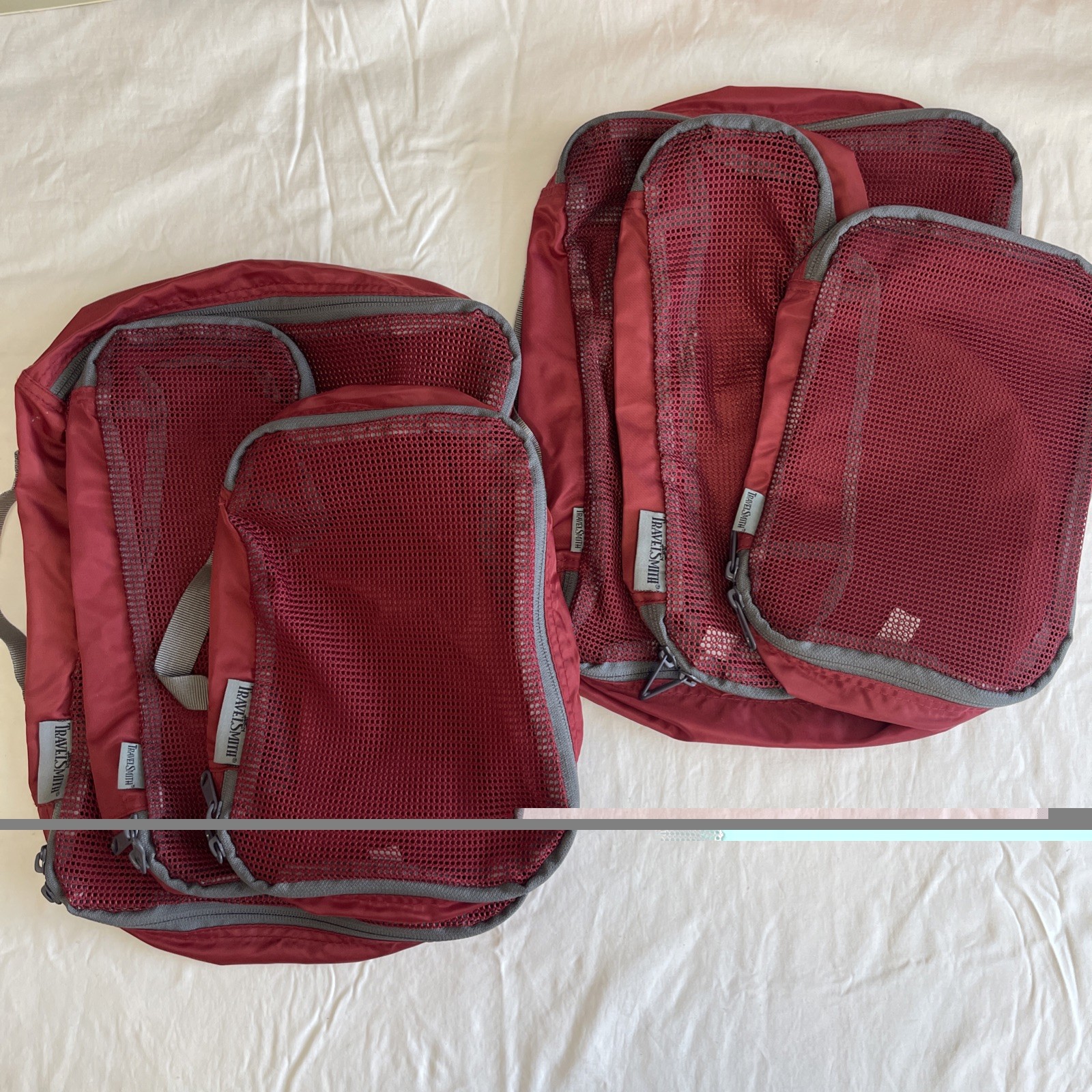 Set of 2 Three Piece Red and Grey TravelSmith Packing Cubes Travel
