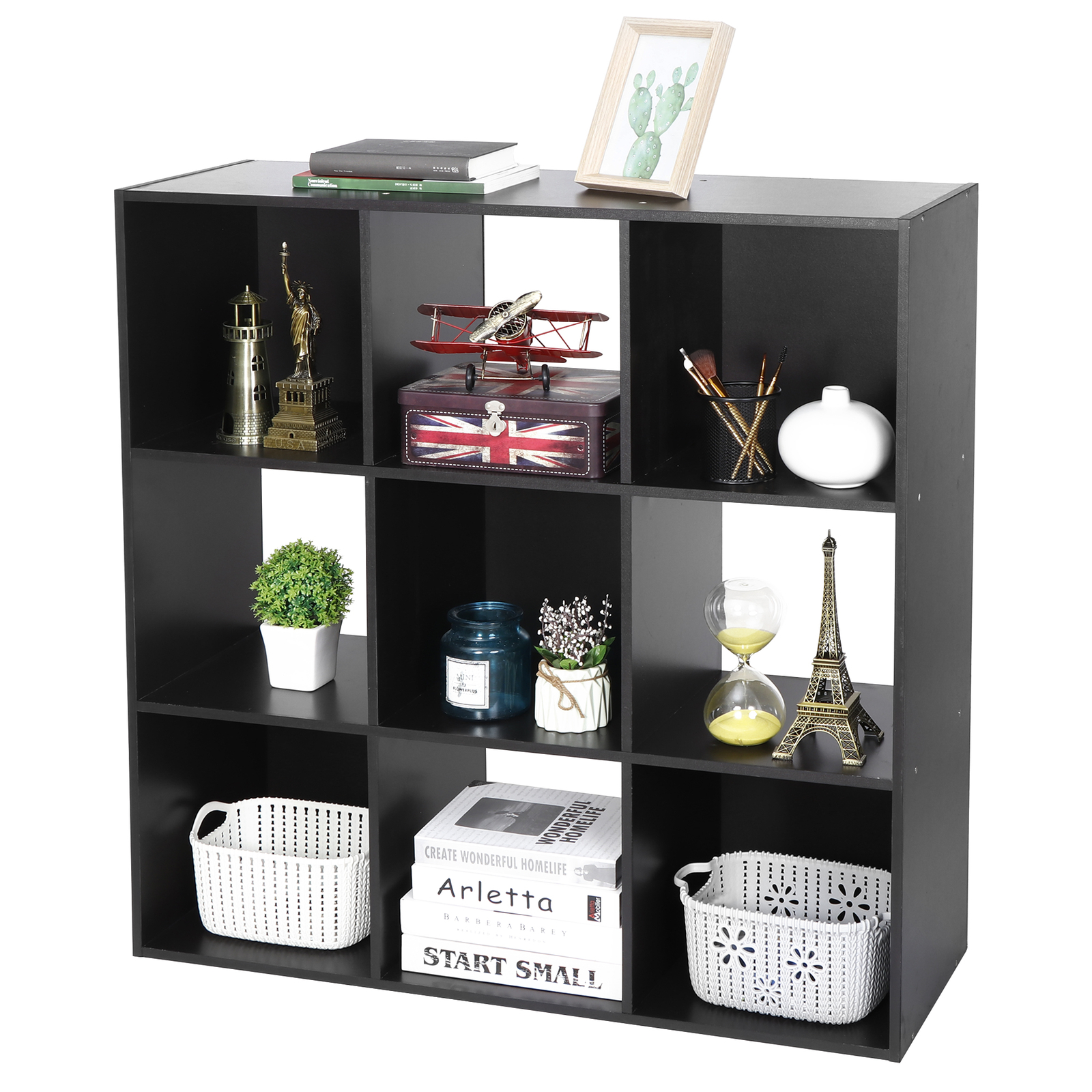 9 Cube Storage Organizer Wooden Display Cube Shelf 5 Removable Back Panels Black