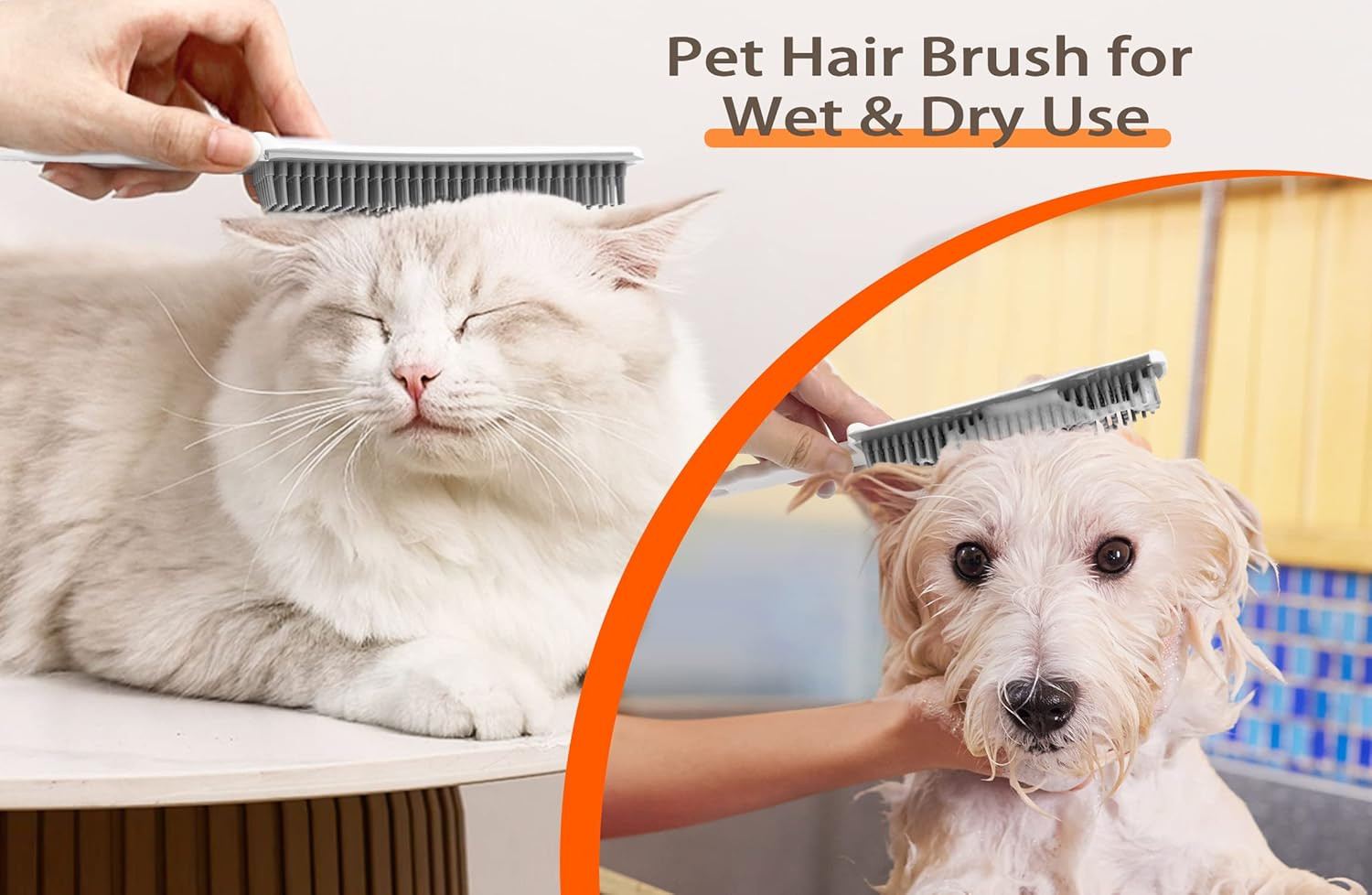 Rubber Broom Carpet Rake for Pet Hair Remover, Fur Removal with Squeegee, Portab