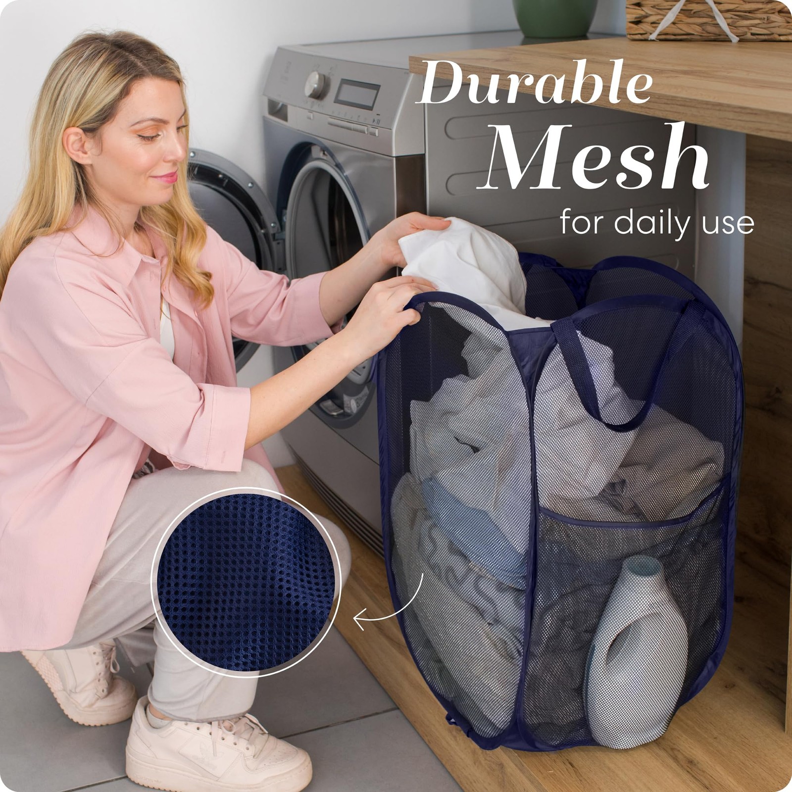 Collapsible Mesh Foldable Hamper 14″ x 14′ x 24″ Navy Blue