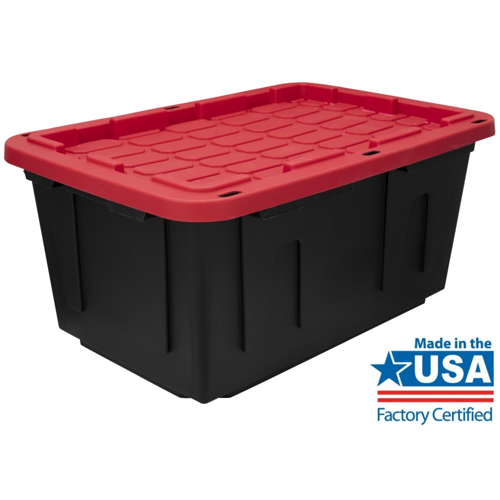 27 Gallon Heavy Duty Plastic Storage Bin with Lid, Black and Red, Pack of 4