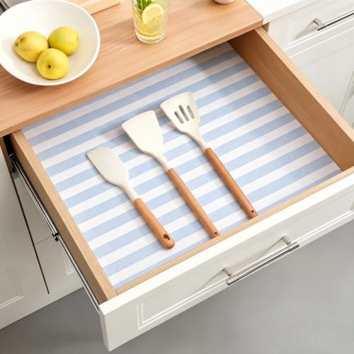 Shelf and Drawer Liner for Kitchen Cabinets 11.81 3.5″W x 13.6″L Blue Stripes