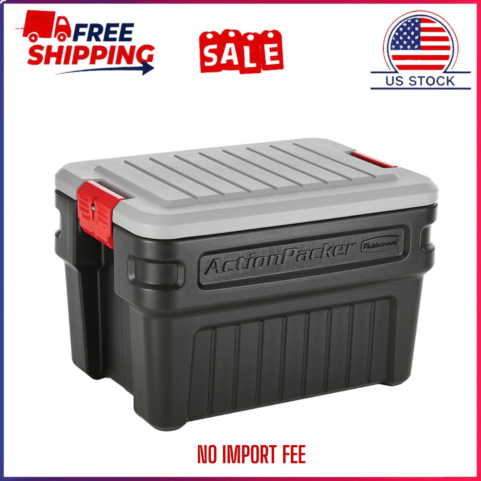 Rubbermaid 24 Gallon Action Packer Storage Bin Heavy Duty Lockable Plastic Black