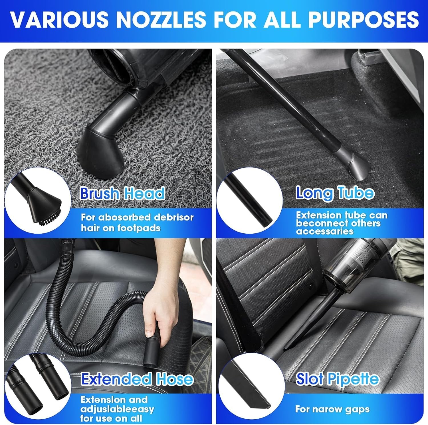High Power Handheld Portable 15ft Corded Car Vacuum Cleaner 8000PA 12V 4 Nozzles
