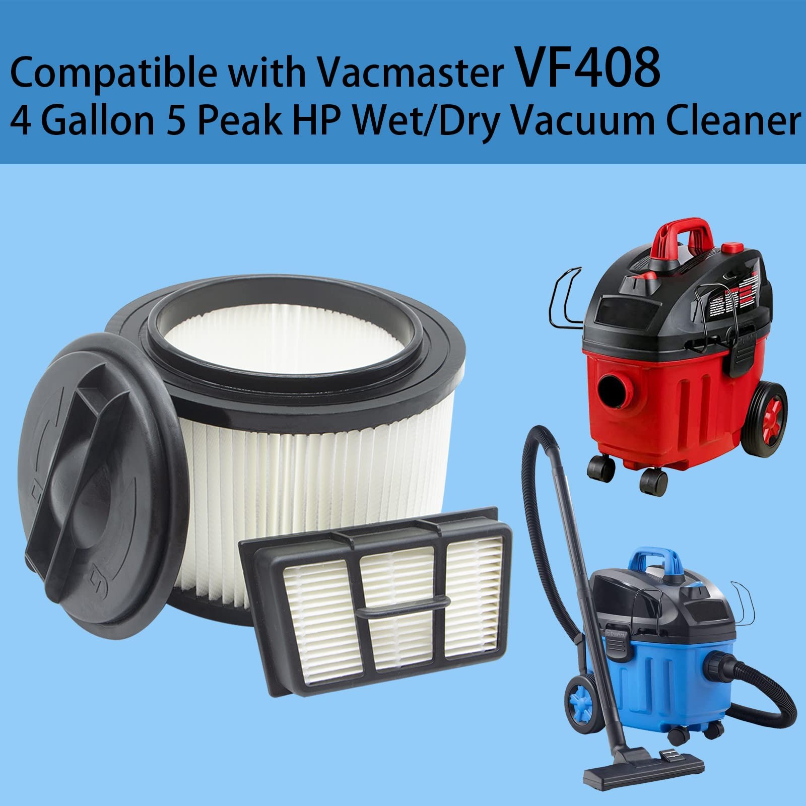 2 Pack VF408 HEPA Filter Replacement for Vacmaster 4 White, Black
