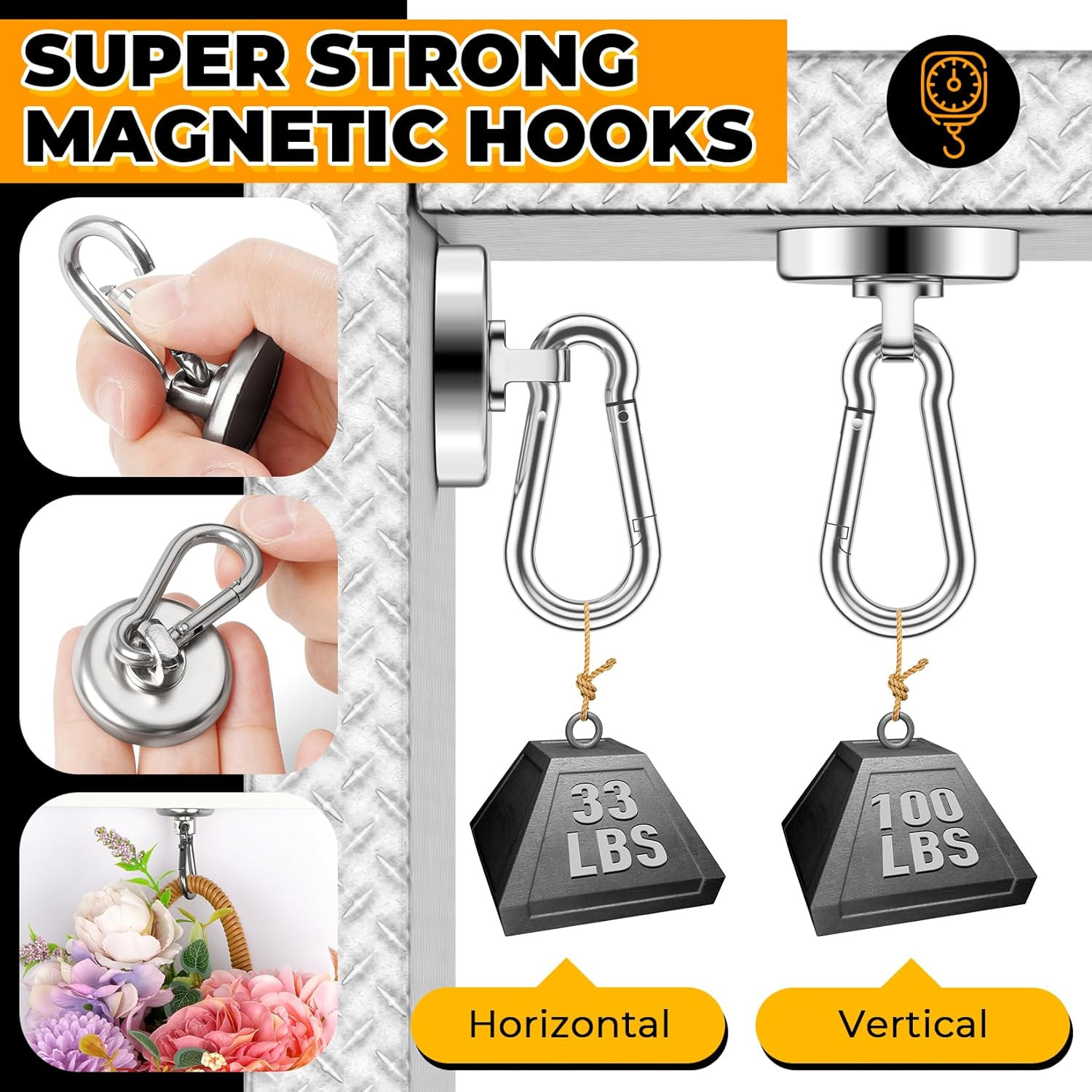 6 Pack 100LB Heavy Duty Magnetic Hooks N52 Neodymium Magnetic Hook Strong Magnet