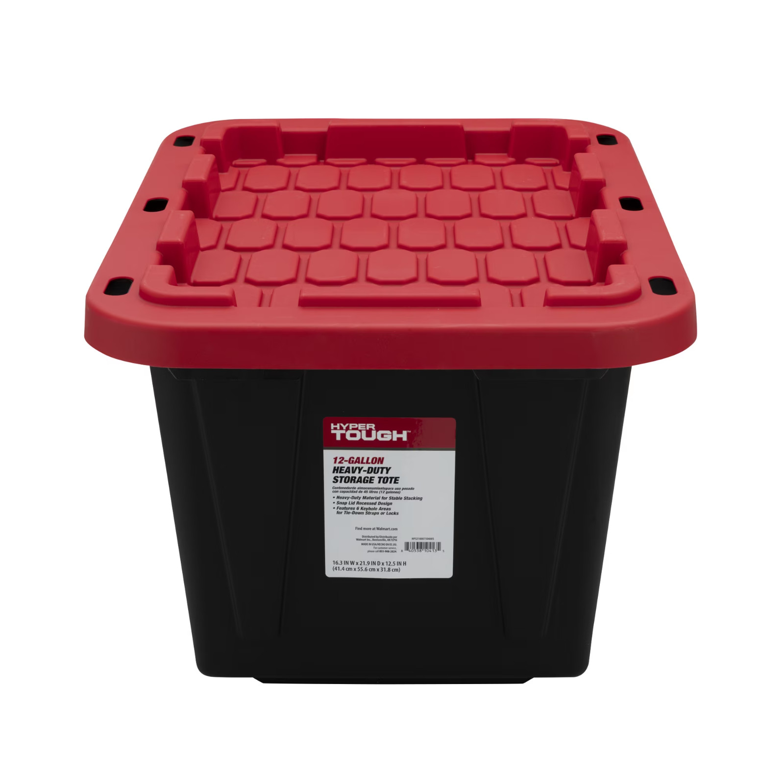 Hyper Tough 12 Gallon Storage Bin w/ Snap Lid, Black/Red Heavy Duty Container