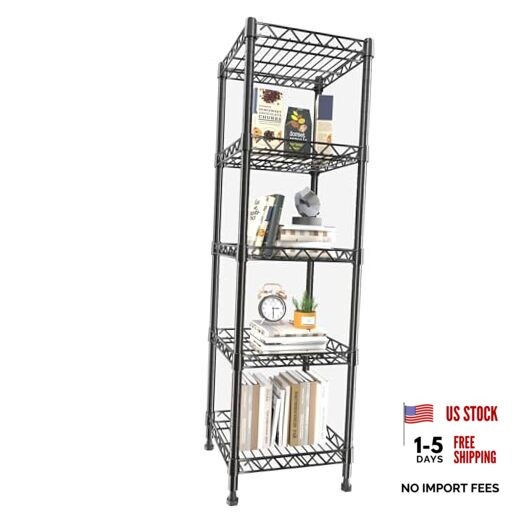 5 Tier Standing Shelving Metal Units, 11.8D x 11.8W x 50.0H (5Tier) Black