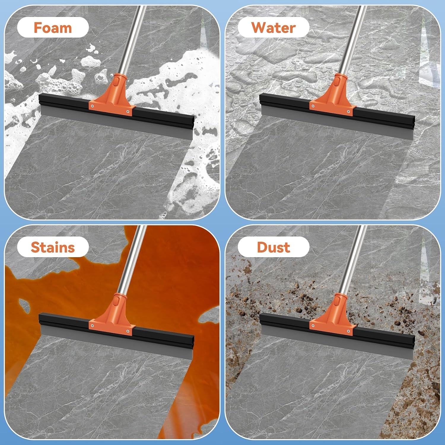 18in Floor Squeegee Heavy Duty Rubber Broom 62in Handle Window Shower Cleaner