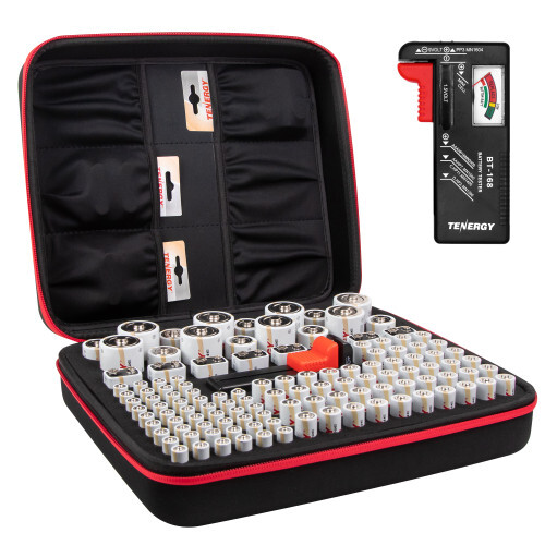 Tenergy Battery Storage Case With Free Tester Holds AA AAA C D 9V Lot