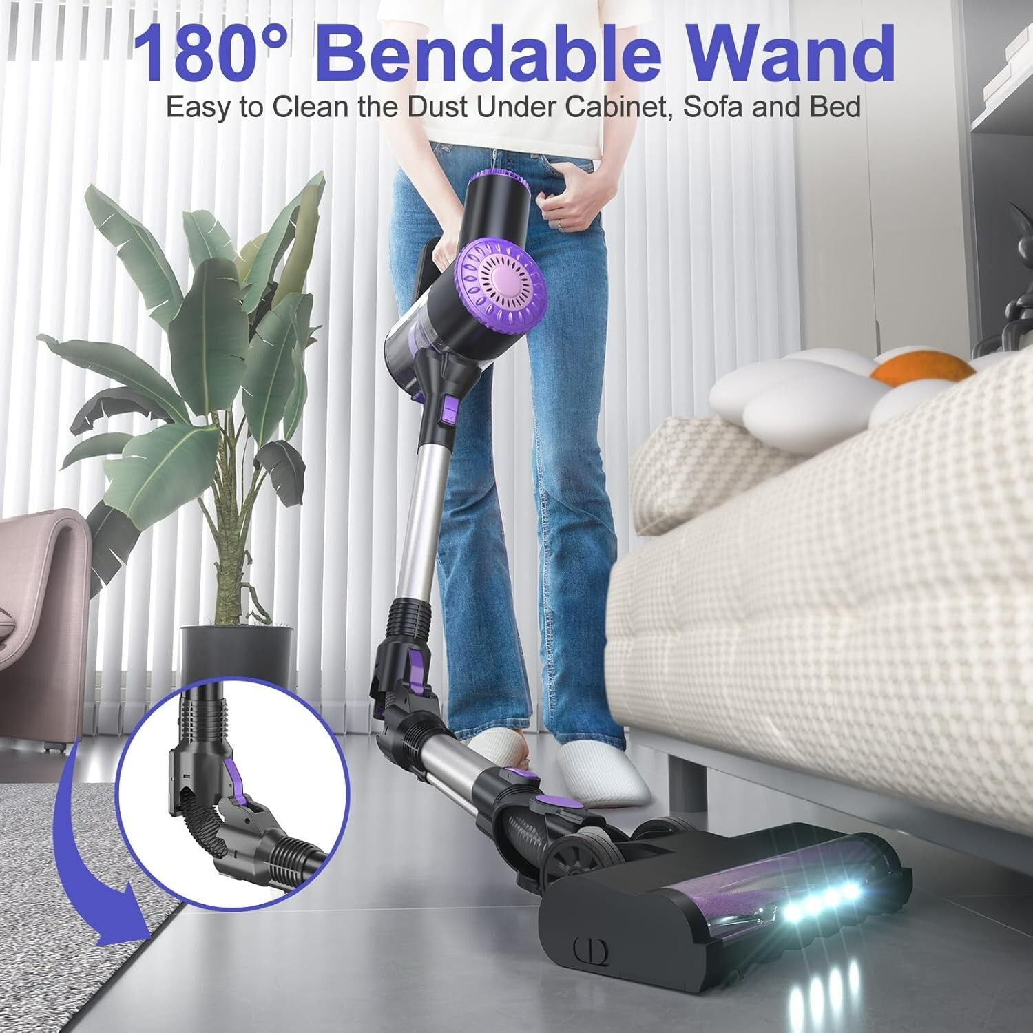 PRETTYCARE W400 Powerful Suction, Rechargeable Vacuum Cleaner, Purple