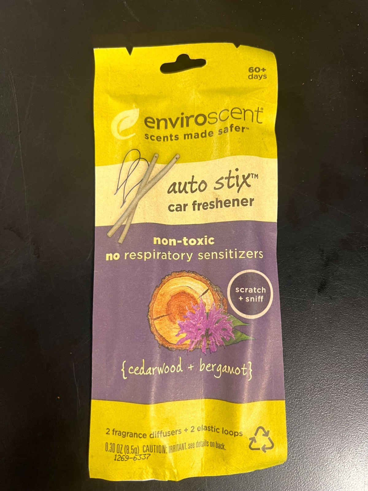 enviroscent – Auto Stix AIR FRESHENER – Cedarwood + Bergamot – 1 pack 2 stix