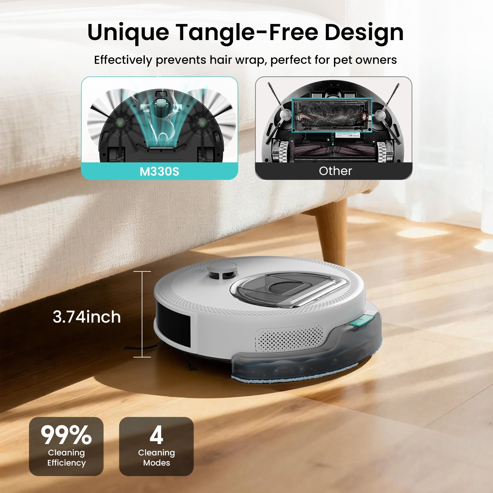 Lefant M330S LiDAR Navigation Robot Vacuum and Mop 450ml Visible Dustbin White
