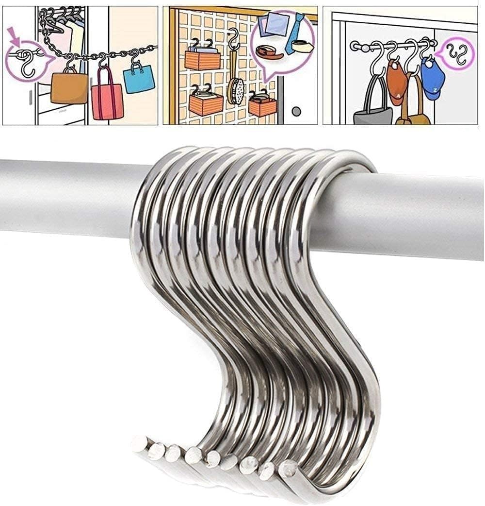 Stainless Steel S Hooks – Pack of 10, 3 Inches, 4mm Diameter, 50lbs Load Capa…