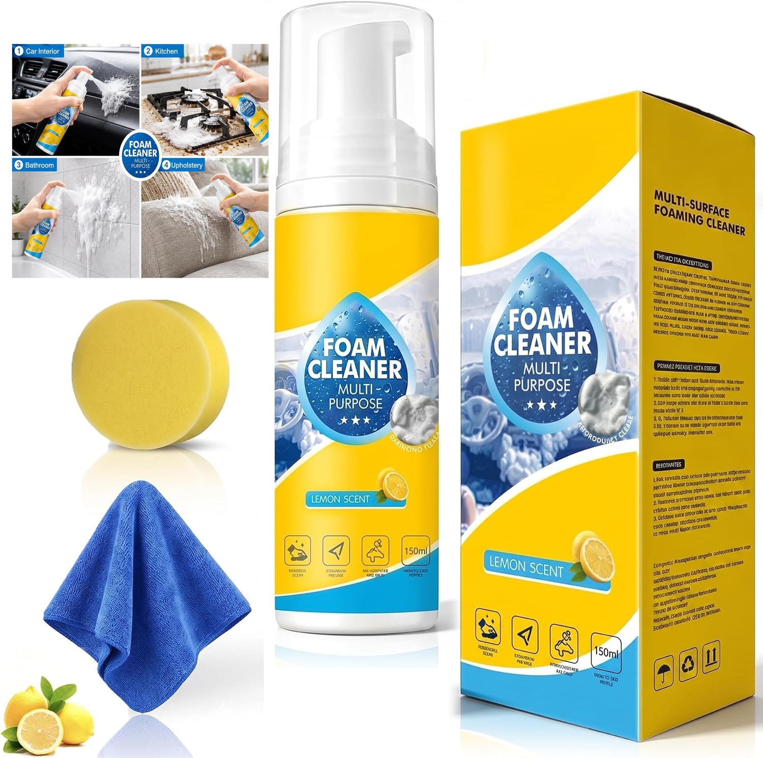 150ml Foam Cleaner, 4-in-1 Multi-Enzyme Foam Cleaners, New Foam No-Rinse Cleaner