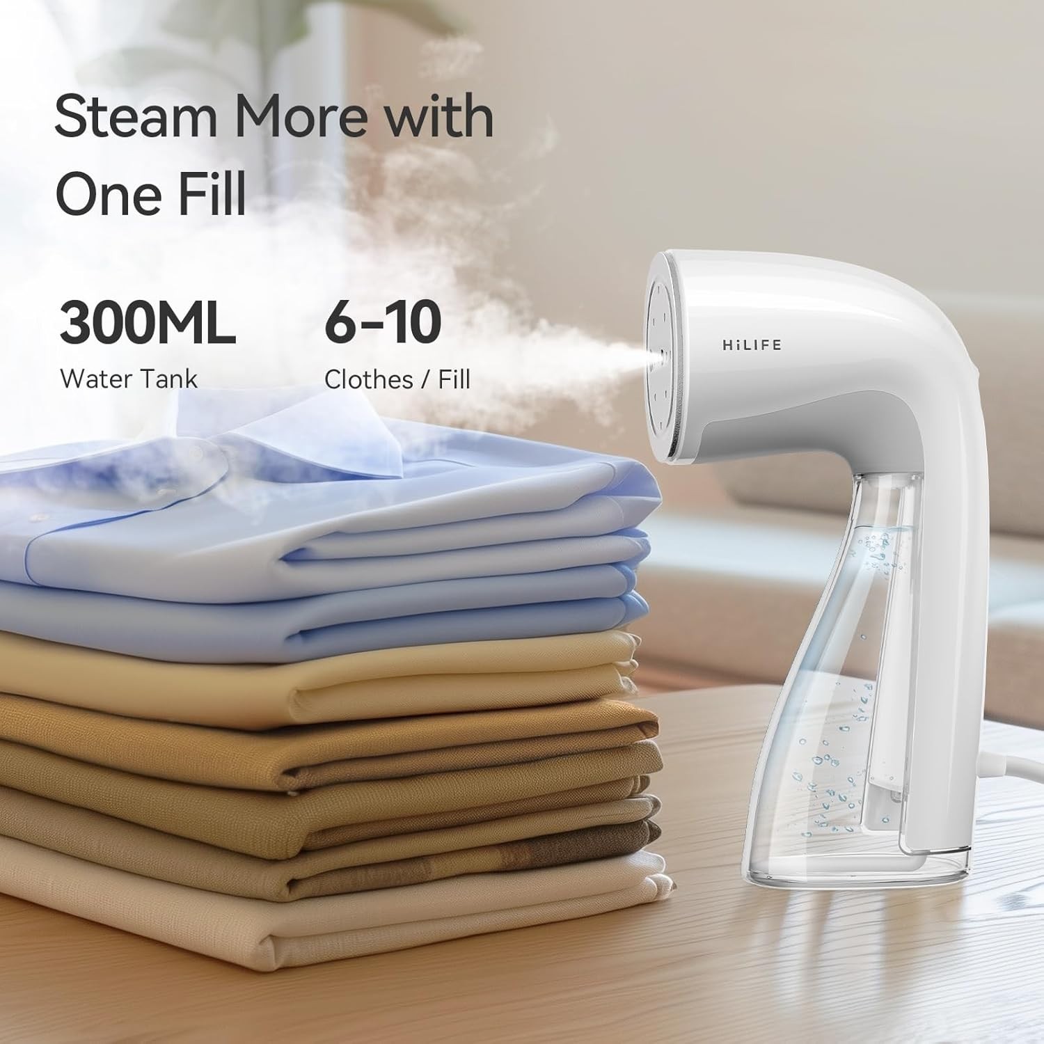 Handheld Clothes Steamer Large 300ml Tank, 1100W Strong Power, 30sec heatup