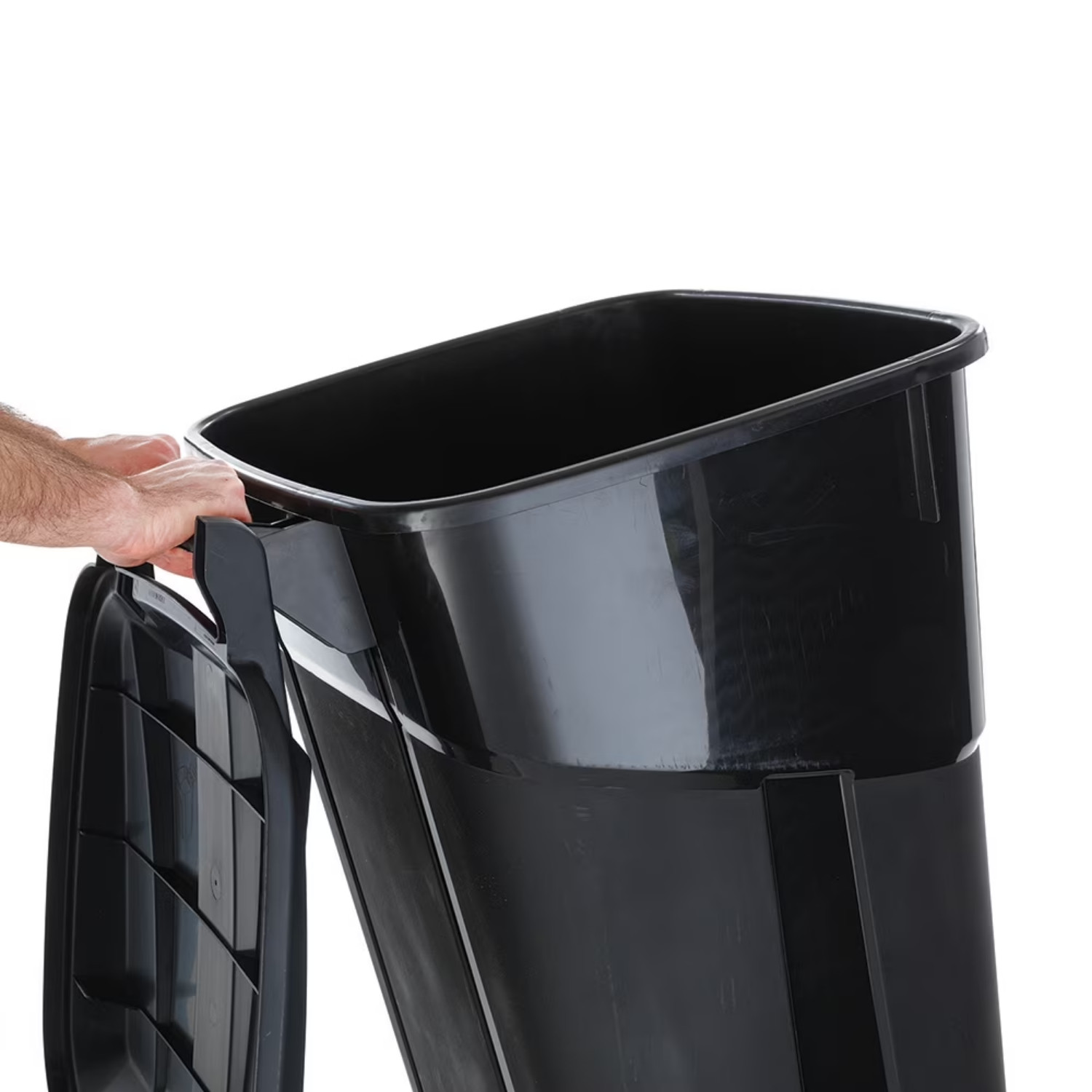 2 Pack Hyper Tough 32 Gallon Rolling Trash Can Heavy Duty Attached Lid Black