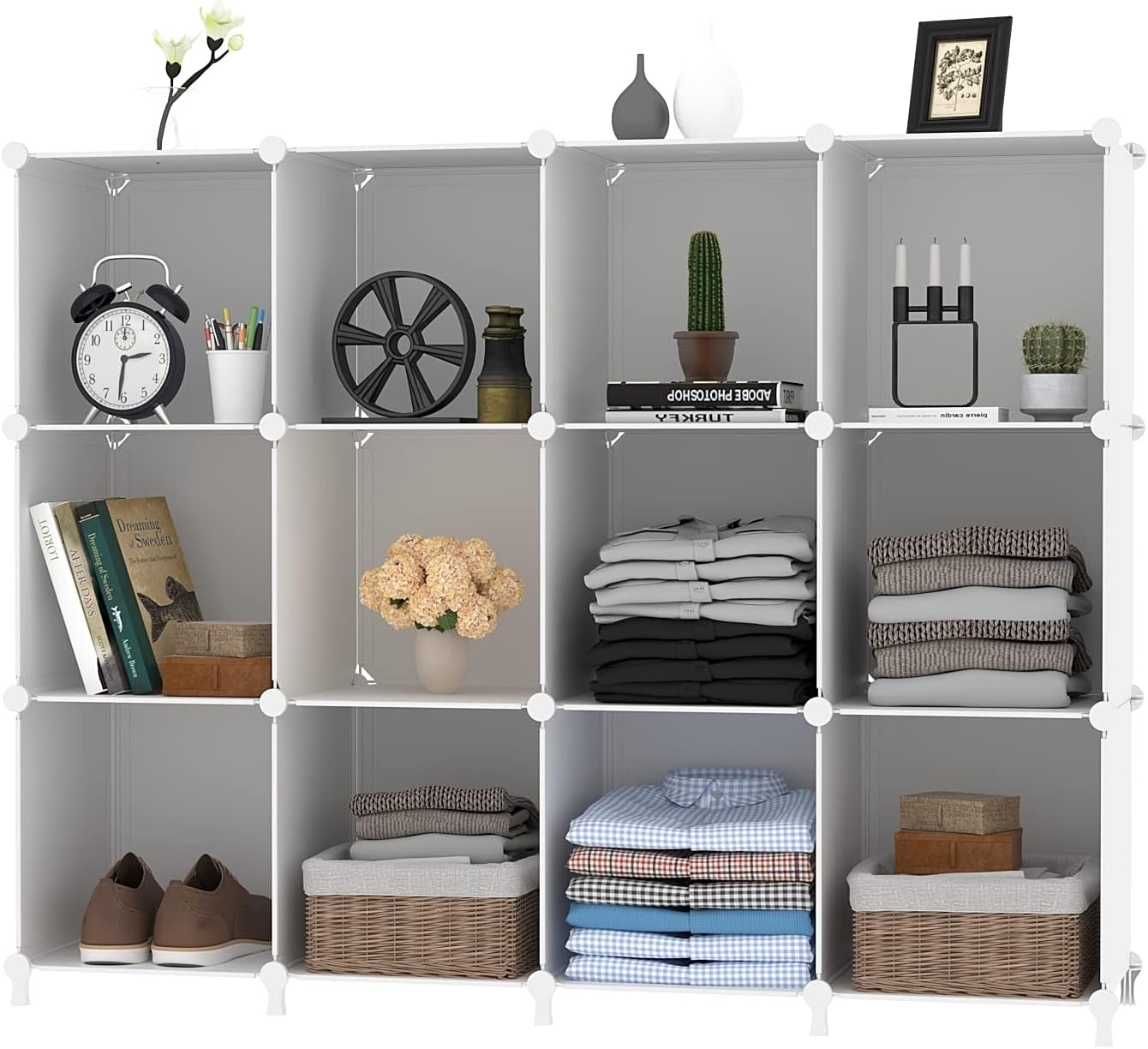 12 Cube Storage Organizer Storage, Cube Bookshelf DIY Plastic Closet Clothes