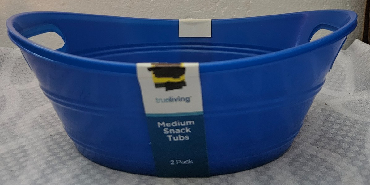 True Living Medium Snack Tubs Blue Plastic Party Storage Baskets Handles 2 Pack