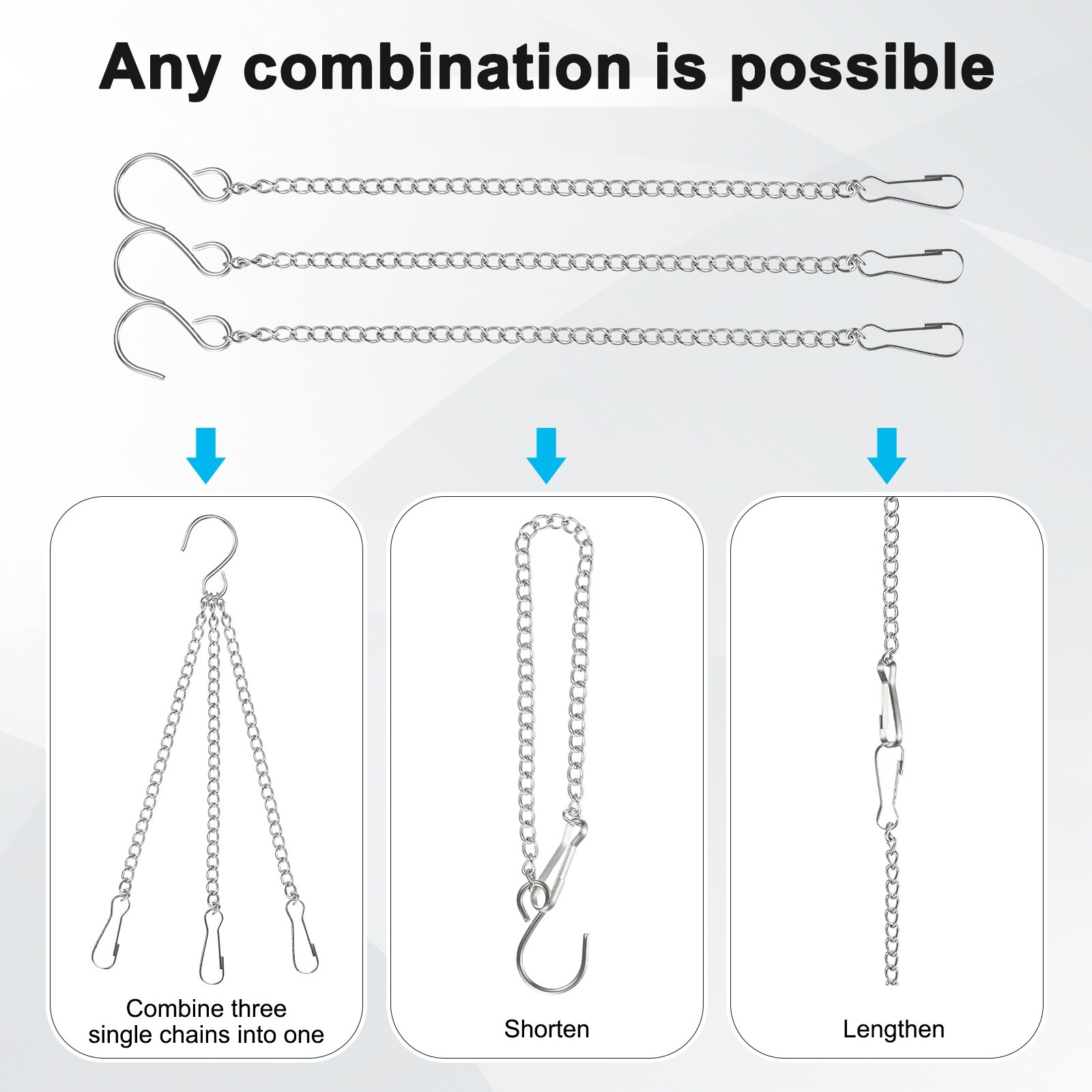 6Pcs 25cm/9.8in Hanging Chain with Hooks for Bird Feeder Planter Lantern Silver