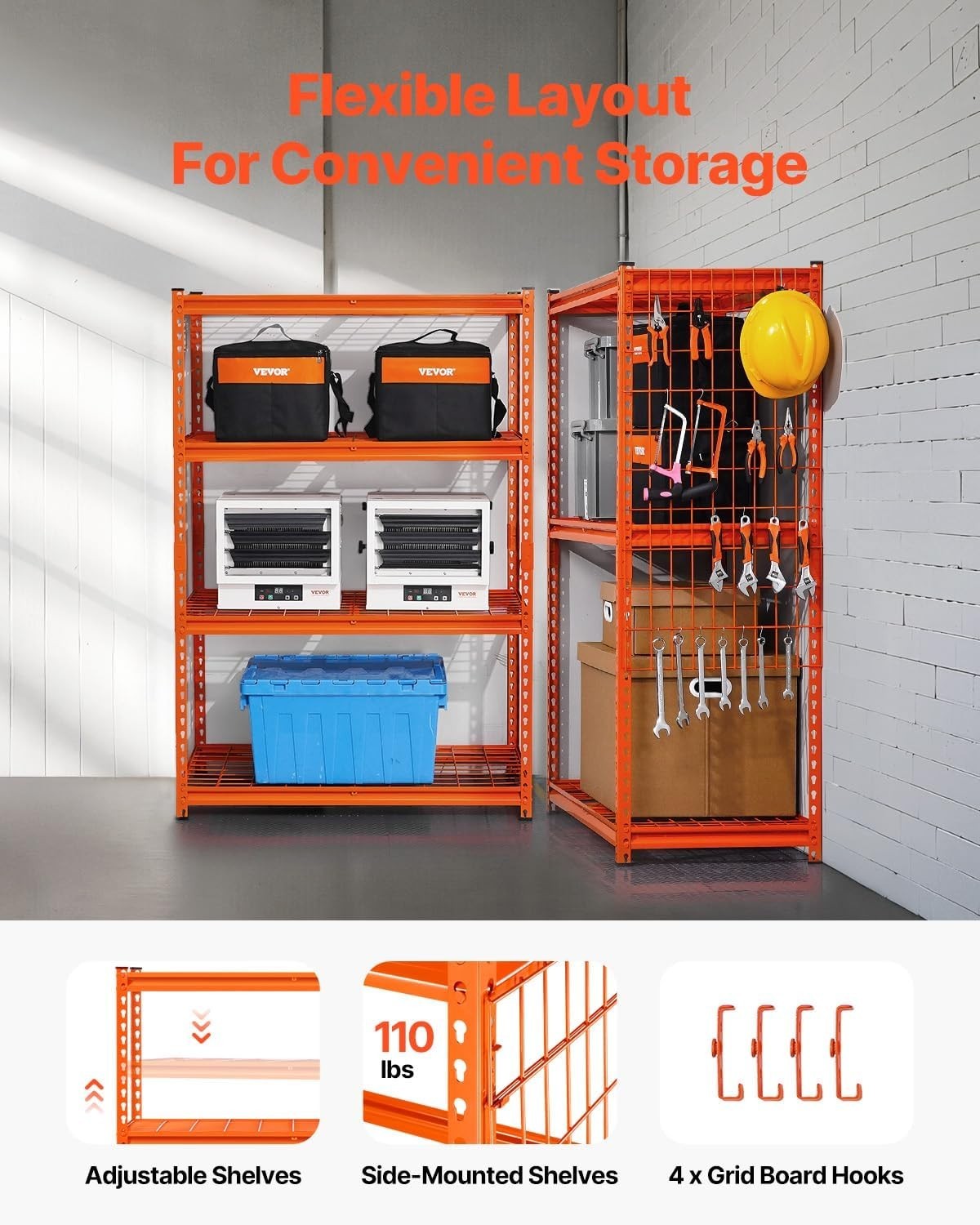 2400 lbs Capacity 4-Tier Heavy Duty Metal Shelving – Adjustable Utility Shelf