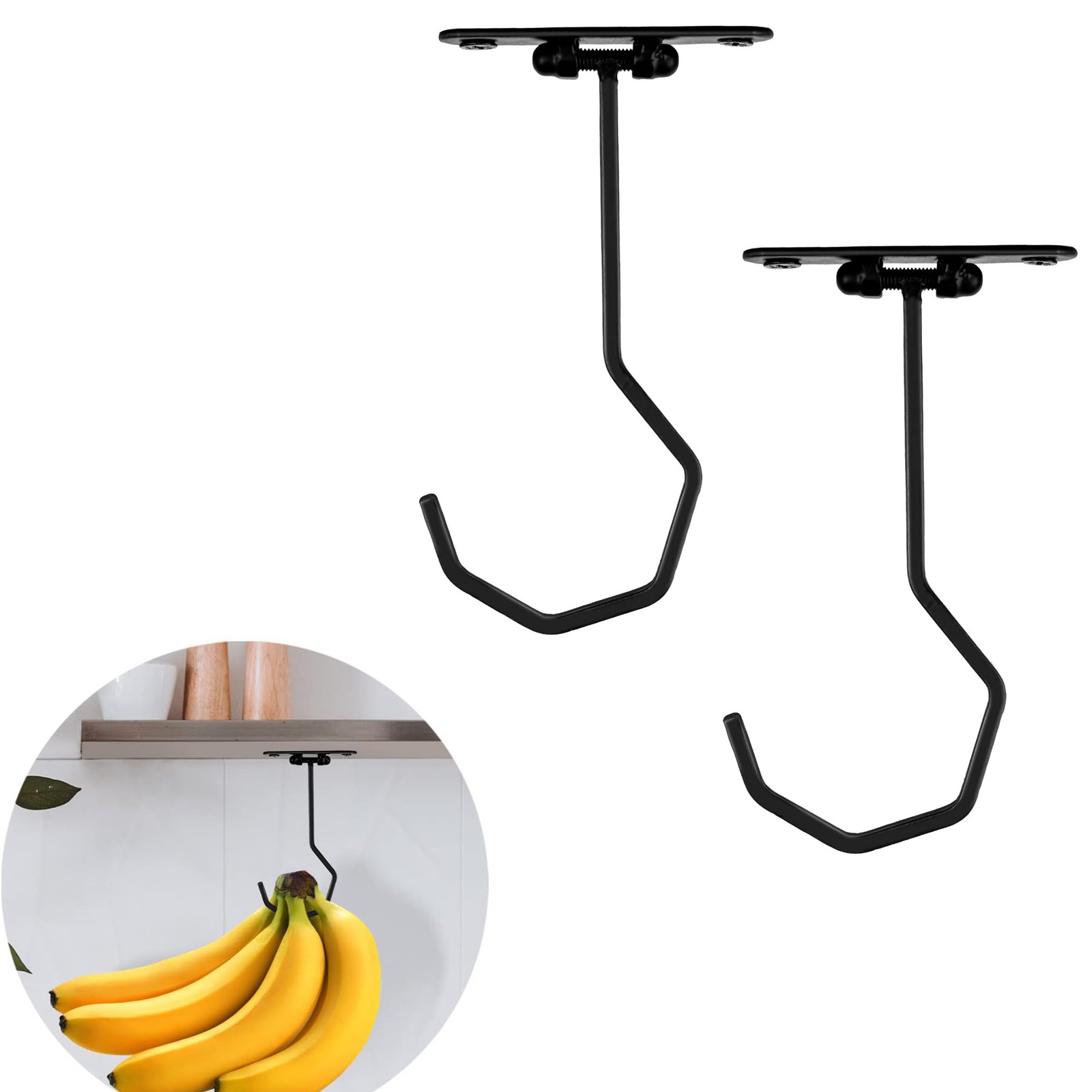 2 Pack Folding Banana Holder Hook Under Cabinet to Keep Bananas Fresh