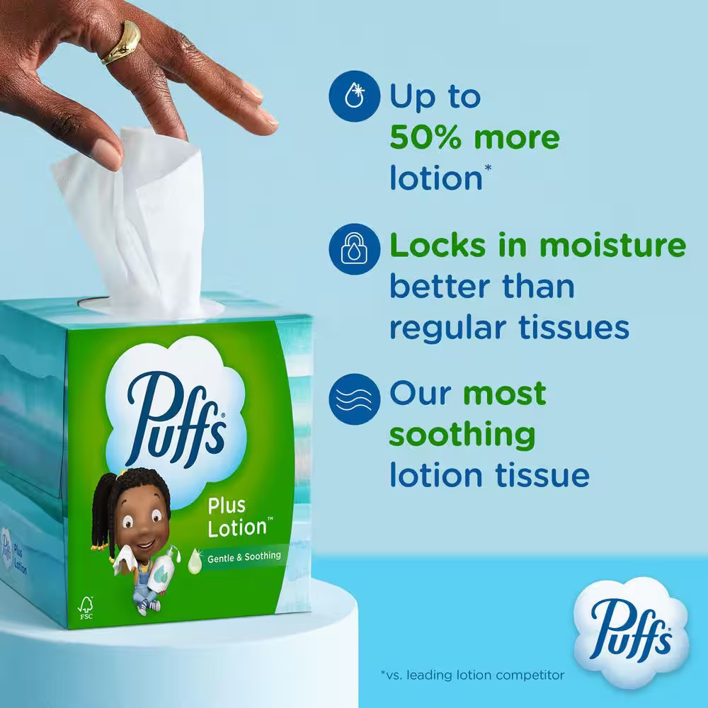 Plus Lotion 2-Ply Facial Tissue Cube Box (56-Sheets per Box, 4 CNT) Free Shippin