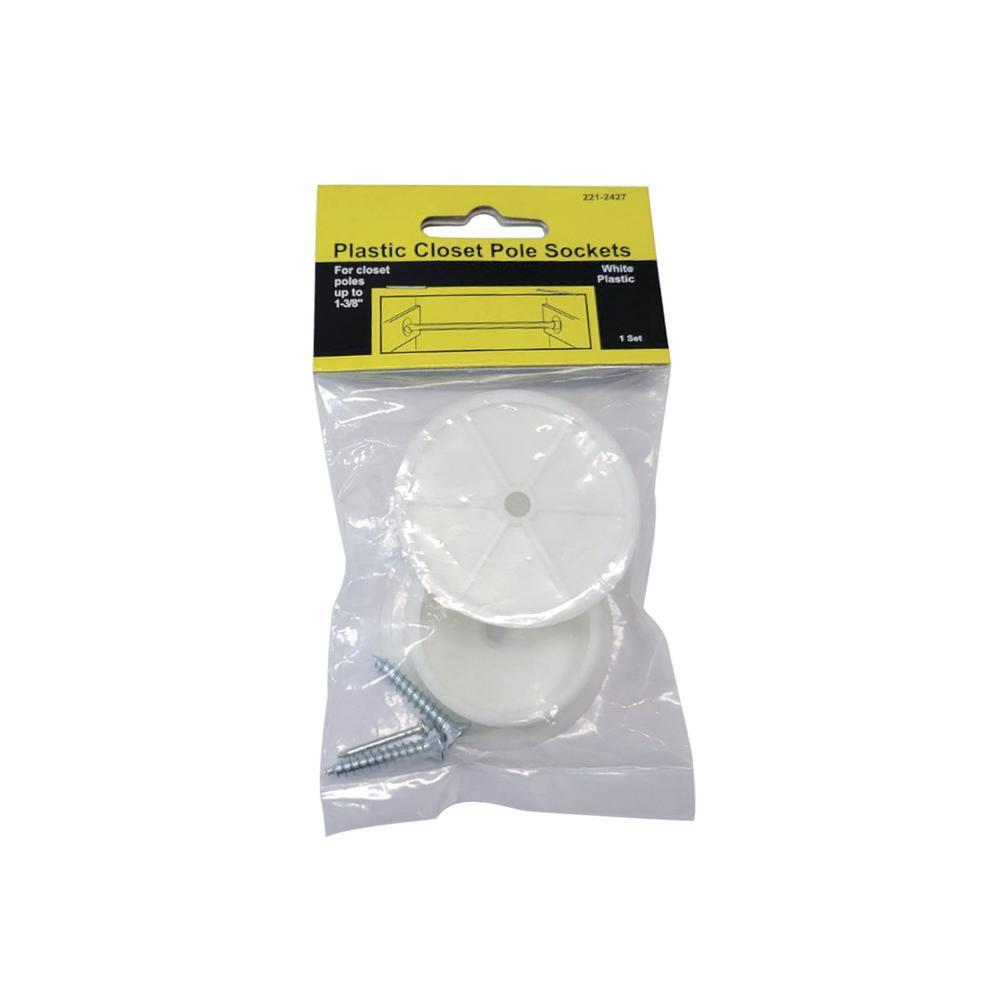 1-3/8″ White Plastic Closet Rod Socket – 1 Set with Mounting Screws