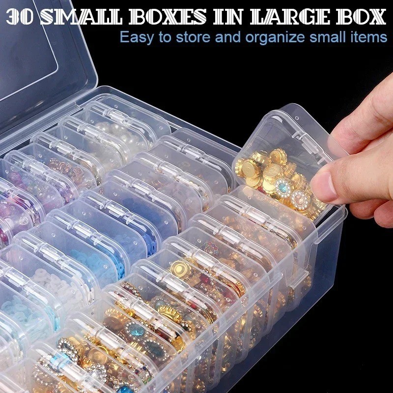 16/30pcs Clear Bead Organizer Box Hinged Storage Container Set Crafts Jewelry