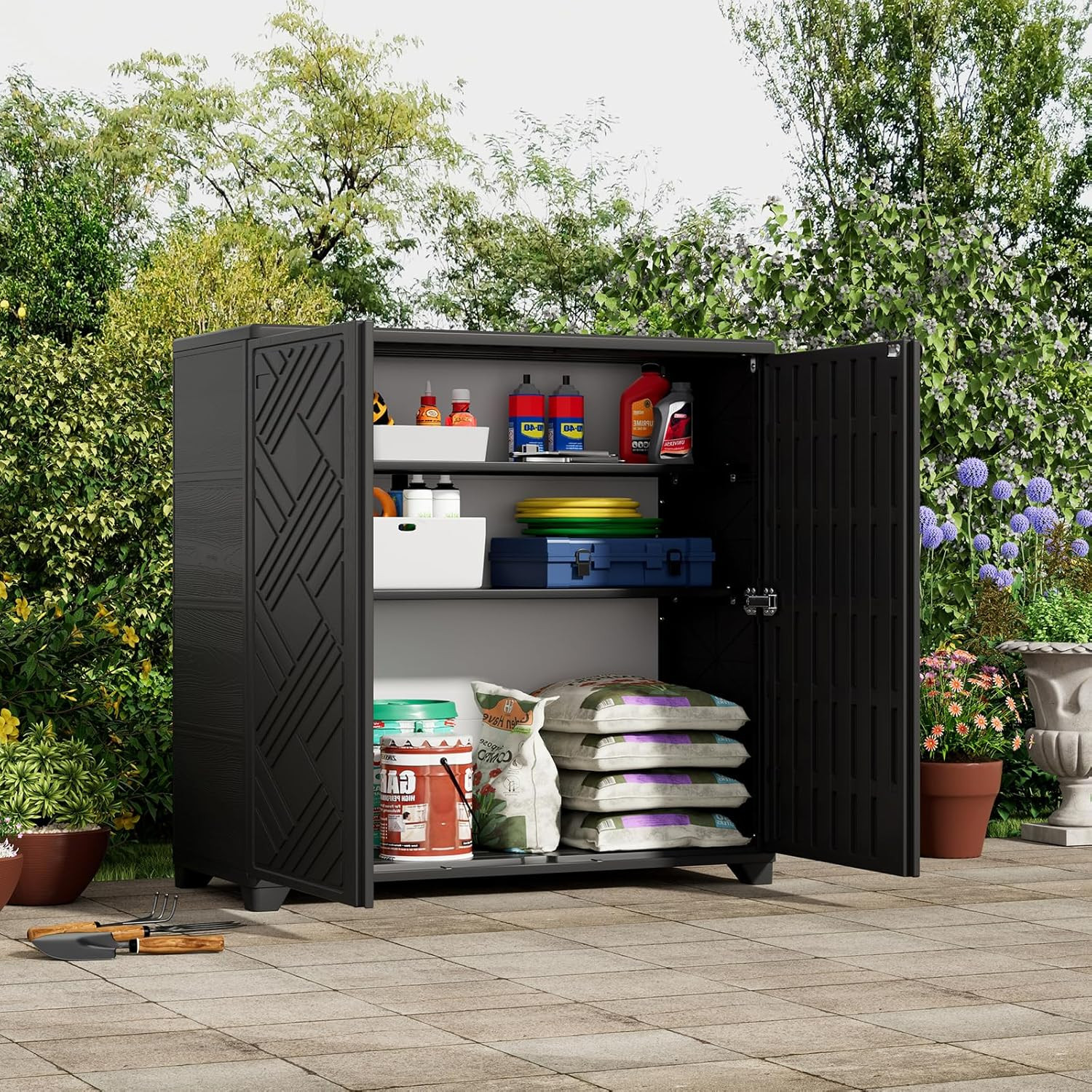 Waterproof Outdoor Storage Cabinet 34″x15″x34″ – Versatile Black Box