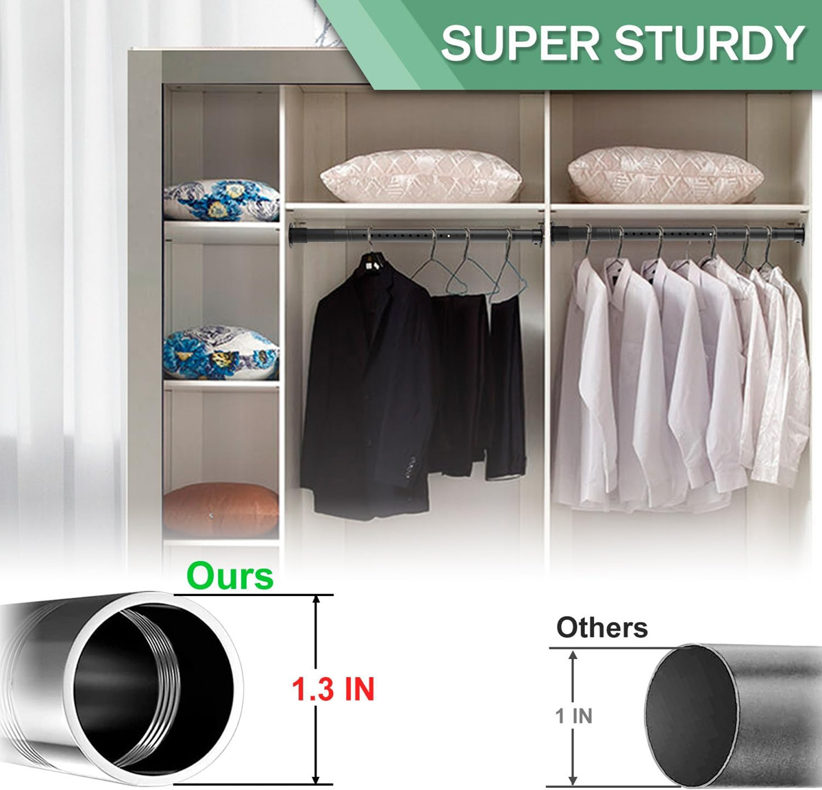 42″ L Closet shower Rod made by Metal tube 1.3″ Dia for Hanging Curtain Clothes