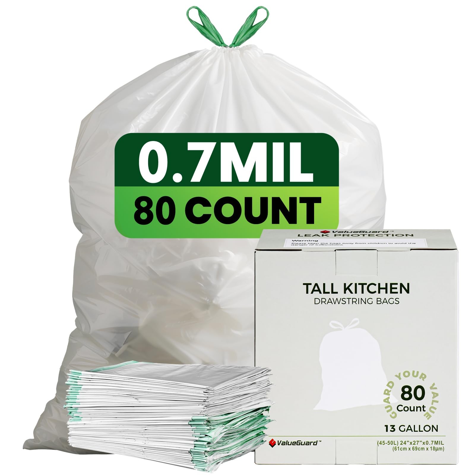 Large Trash Bag 13 Gallon Tall Drawstring 100% Post-Consumer Recycled Garbage…