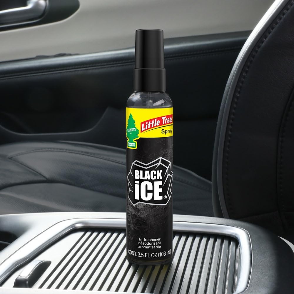 LITTLE TREES Car Air Freshener | Spray 6 Count (Pack of 1), Black Ice