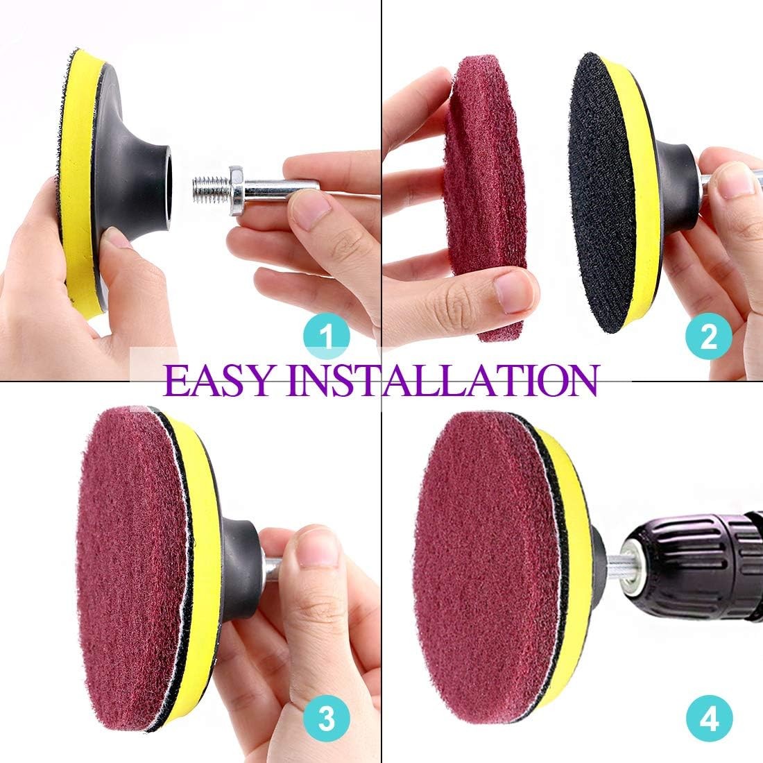 16Pcs 4Inch 3 Different Color Scrubbing Pads Drill Powered Brush Tile Scrubber