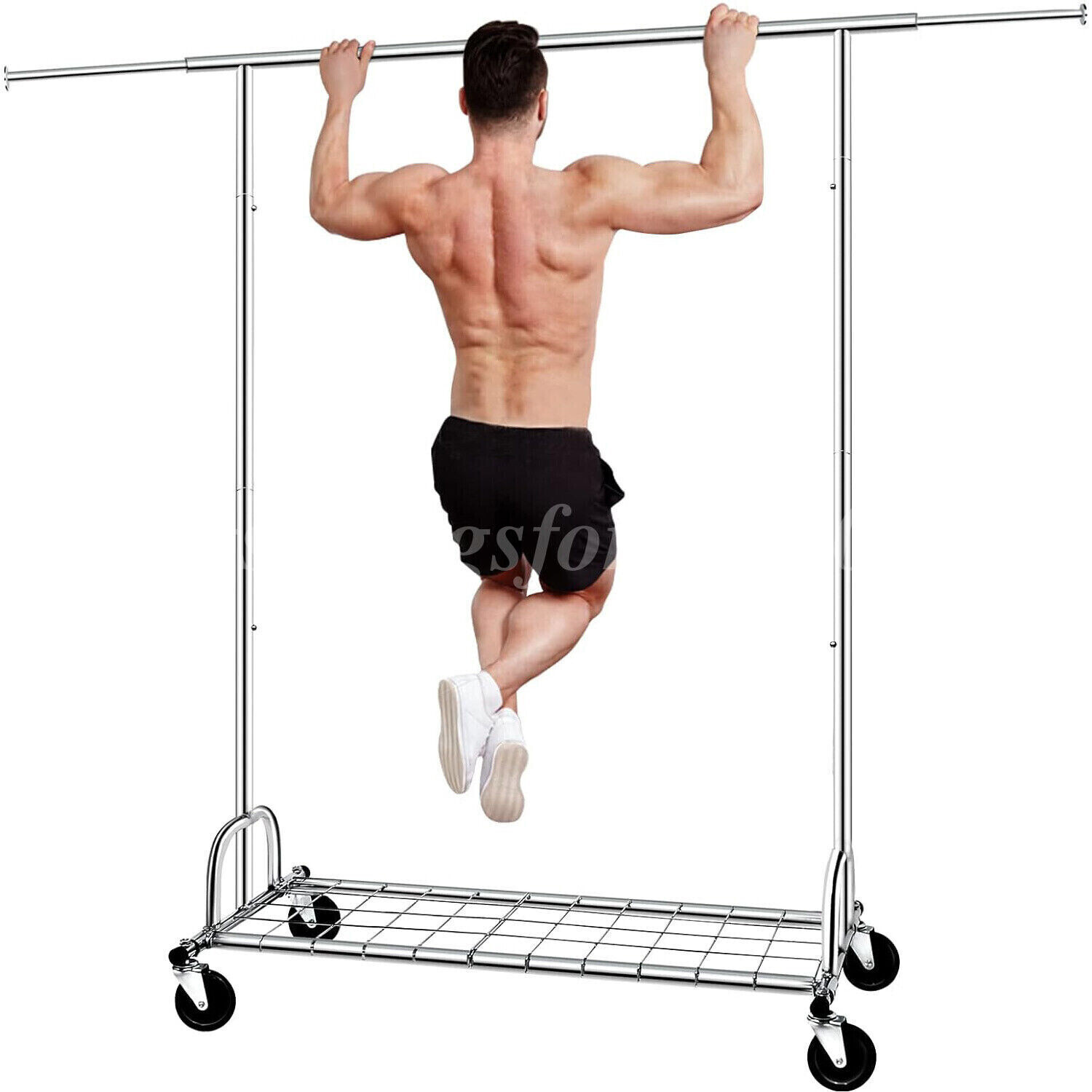 Heavy Duty Commercial Clothing Garment Rack Rolling Collapsible Chrome US