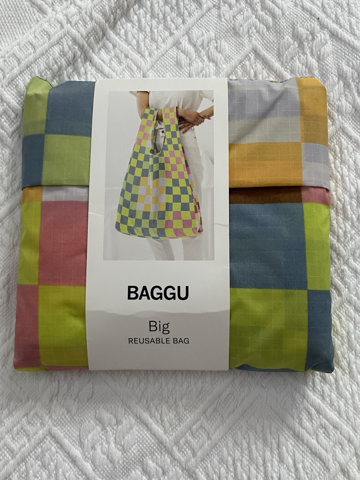 NWT BIG Baggu Big Check Multi Large Reusable Tote Bag CHECKERED Pastels
