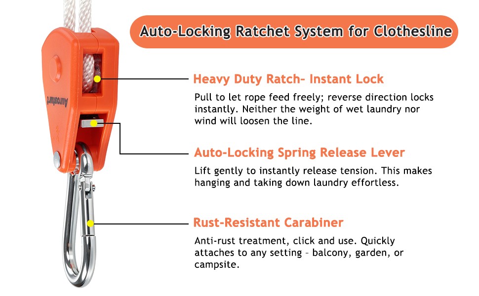 19FT Retractable Clothesline Outdoor with Ratchet Pulley | Portable Travel