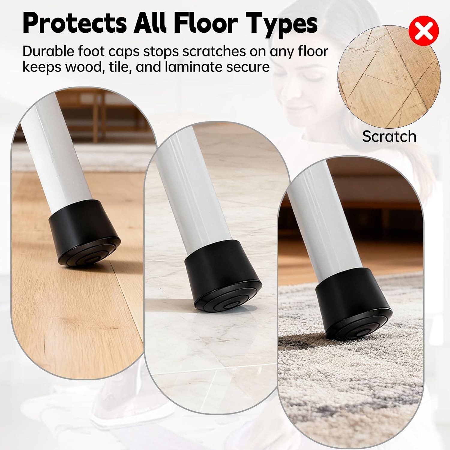 4 Pack Black Rubber Ironing Board Feet Caps – No-Slip, Easy Installation