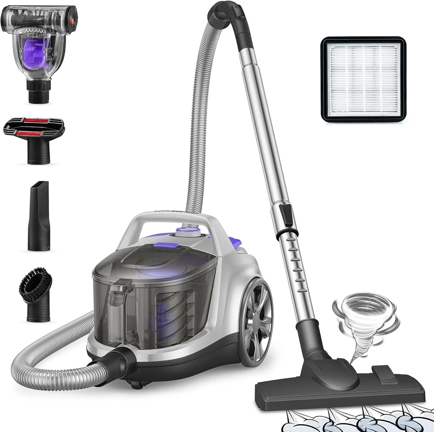 Canister Vacuum Cleaner, Aspiron Lightweight Bagless Vacuum Cleaner, 3.7QT H10