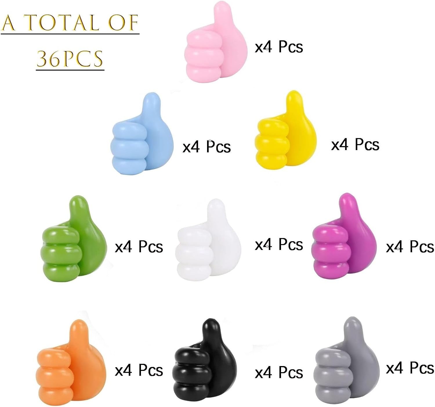 36-Pack Fun Self-Adhesive Silicone Thumb Wall Hooks and Cable Organizers
