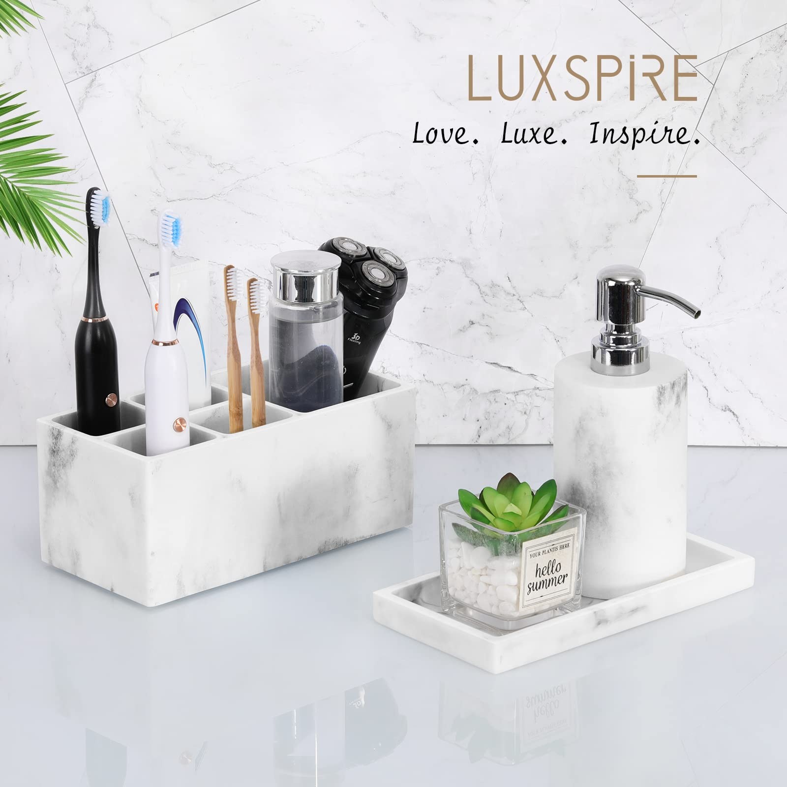 Luxspire Bathroom Vanity Tray, 8 x 4 inch 7.9″ x 3.9″ x 0.7″, Marble White