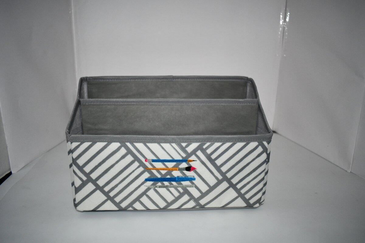 Thirty One Office Desk Organizer in Grey Patchwork With EMBROIDERY NWT