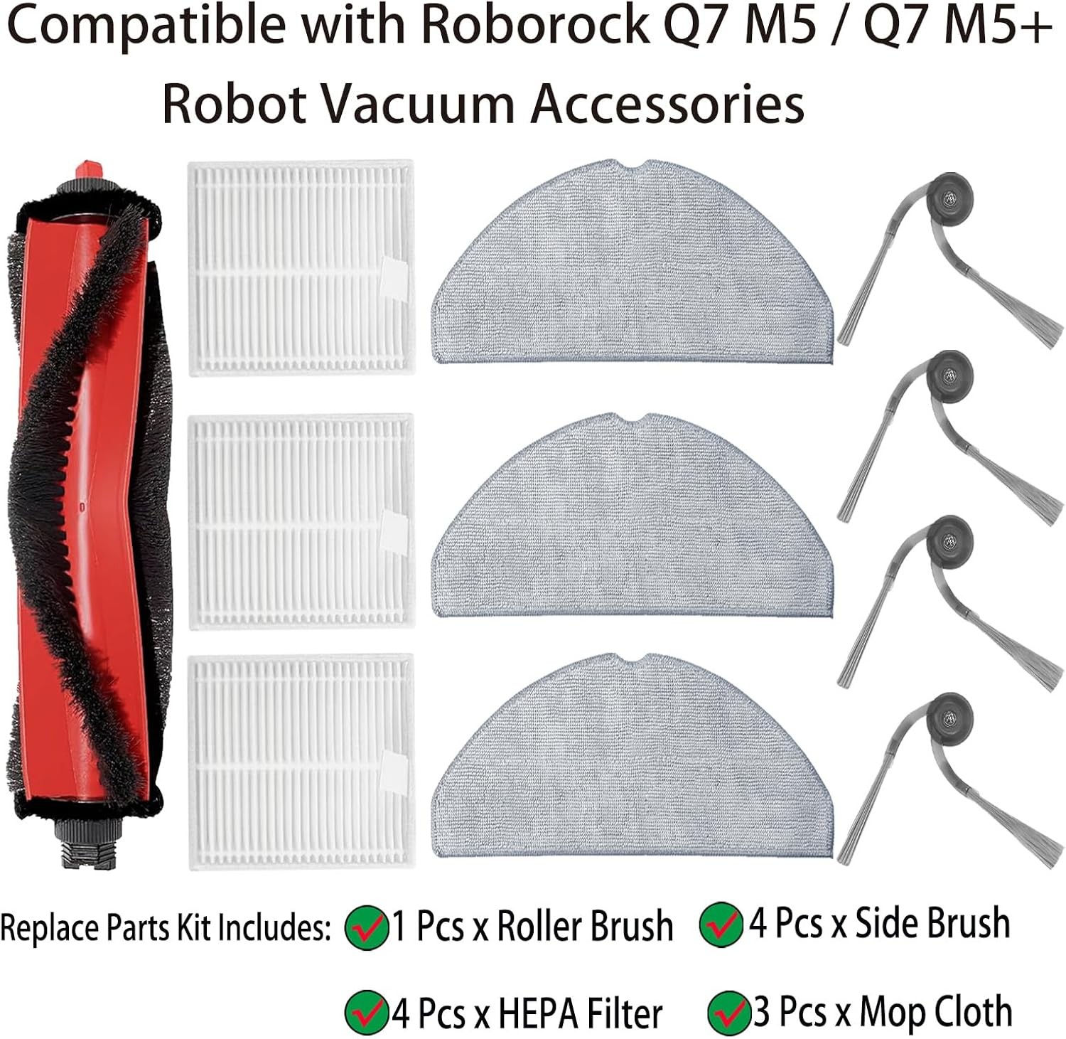 Replacement Parts Only for Roborock Q7 M5 M5 Robot Vacuum 1Main Brush 4 Side