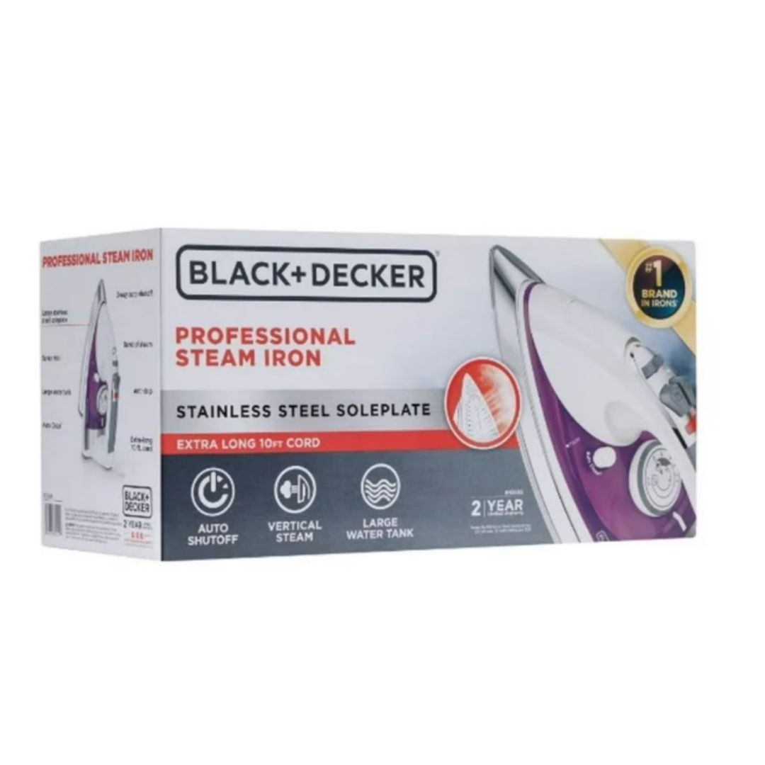 BLACK+DECKER Steam Iron for Clothes, 1500W, Stainless Steel Soleplate, Auto Shut