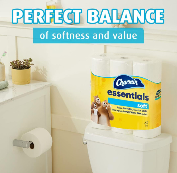 Charmin Essentials Soft Toilet Paper, 9 Mega Rolls = 36 Regular Rolls