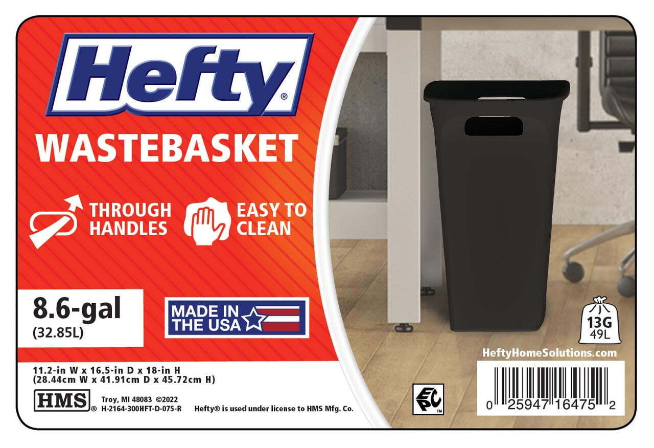 8.8 Gallon Trash Can, Plastic Handled Office Trash Can, Black