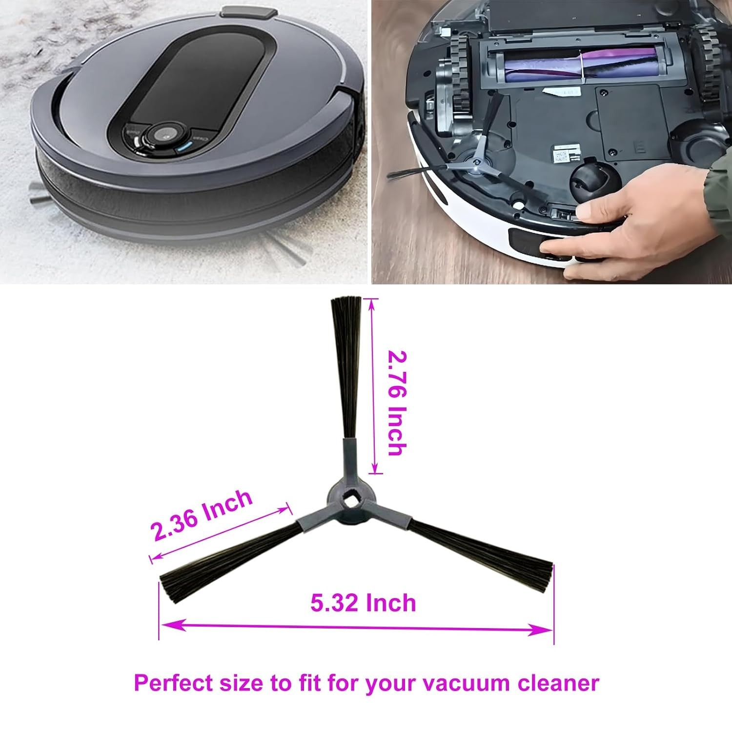 8 pack 3-Arm Side Brushe for Shark Robot Vacuum UR2450WD, UR2410WD, UR24502DUS