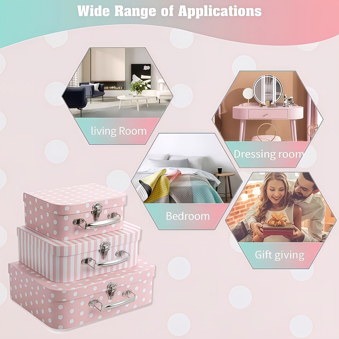 3/6 Pack Vintage Floral Dot Storage Boxes with Lids Handles
