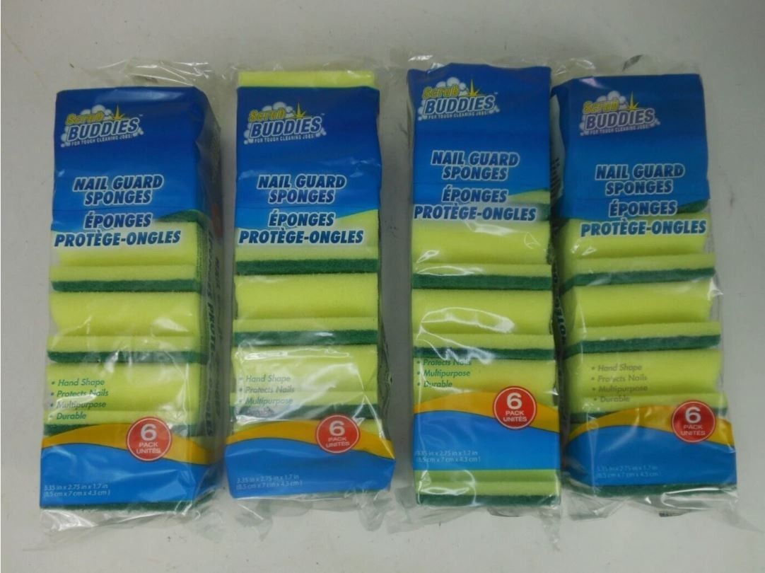 12 Scrub Buddies Nail Guard Sponges TWO 6 Packs Yellow Green Sponge